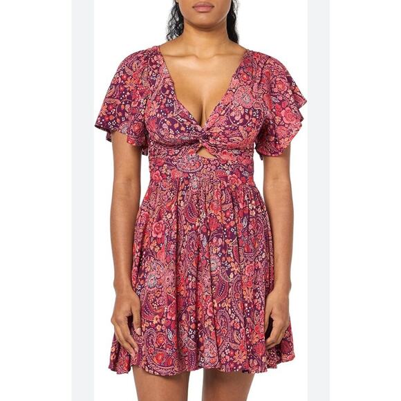 Angie Dresses & Skirts - Angie Keyhole Cut Out Colorful Smocked Floral Print Mini Sundress Dress Med